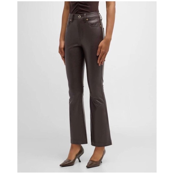 Veronica Beard Denim - Veronica Beard Carson Flare 70s Bootcut High Rise Leather Boho Brown Pants 26
